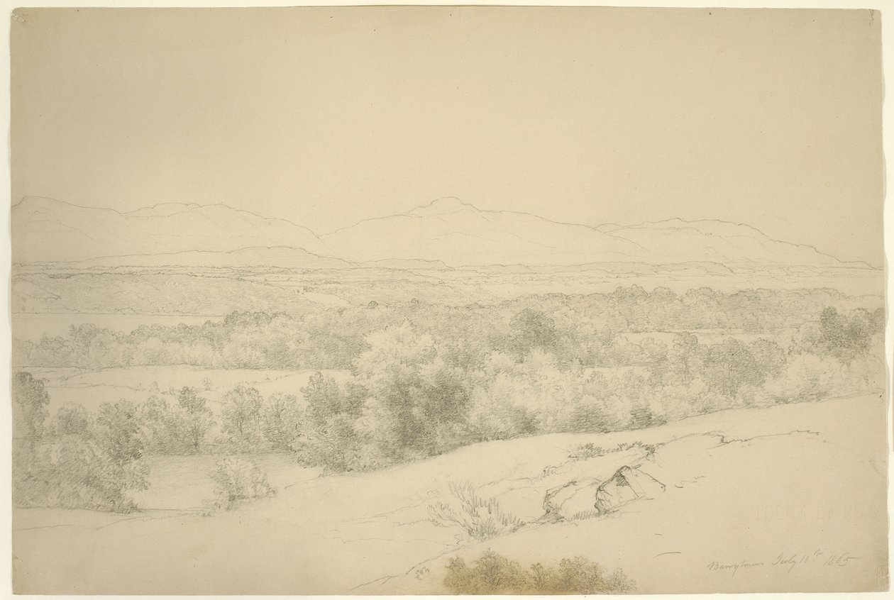 Landskab, Barrytown, New York, 1865 (grafit med stump på brunt papir) af Asher Brown Durand