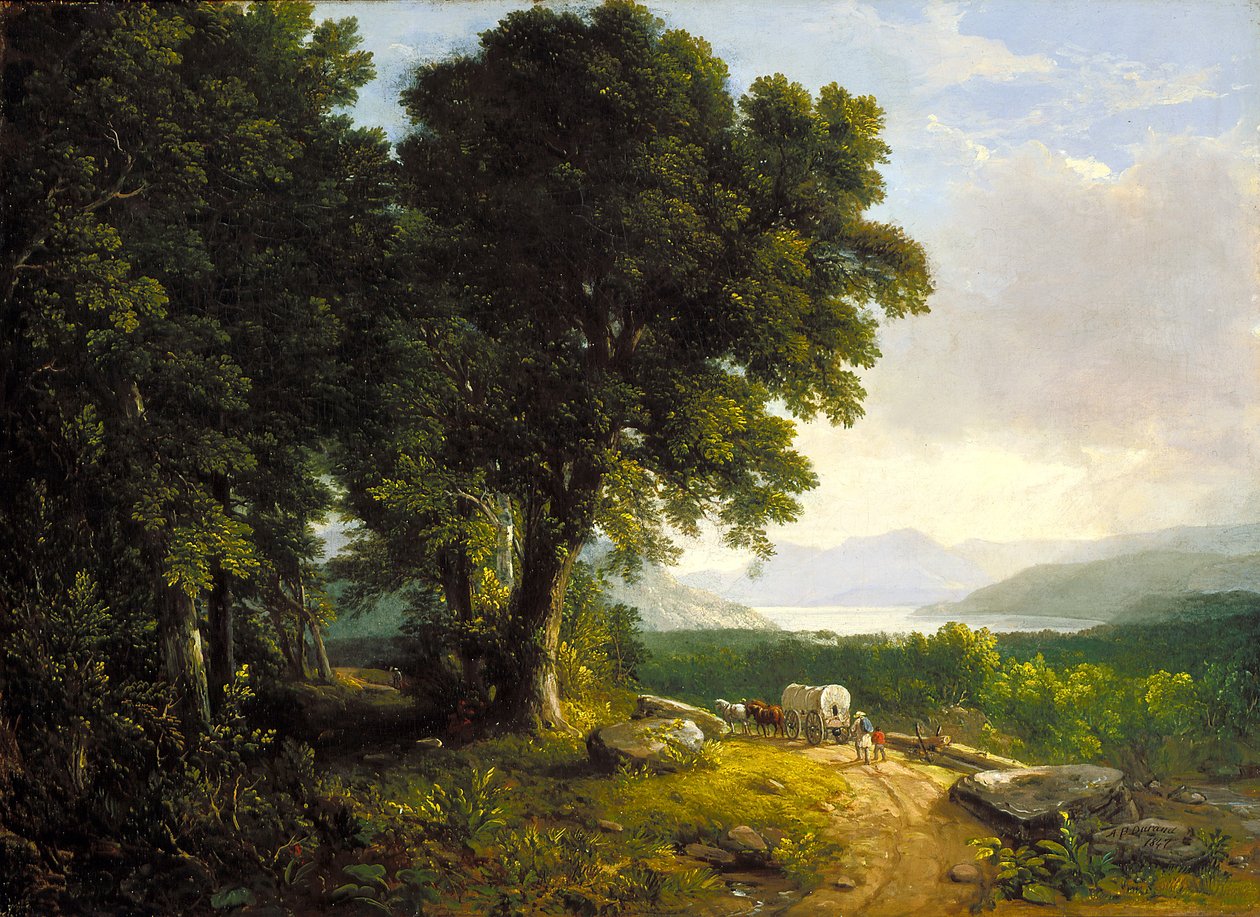 Landskab med overdækket vogn (olie på lærred) af Asher Brown Durand