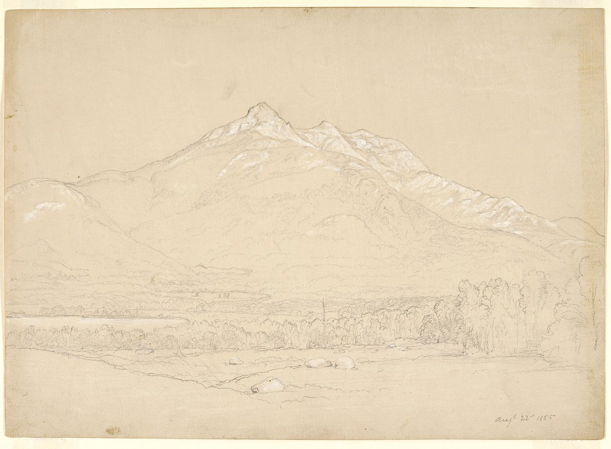 Mount Chocorua, New Hampshire, 1855 (grafit og hvid gouache på forberedt beige papir) af Asher Brown Durand