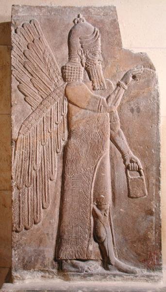Relief, der forestiller en bevinget ånd, fra Palace of Sargon II i Khorsabad, Irak af Assyrian