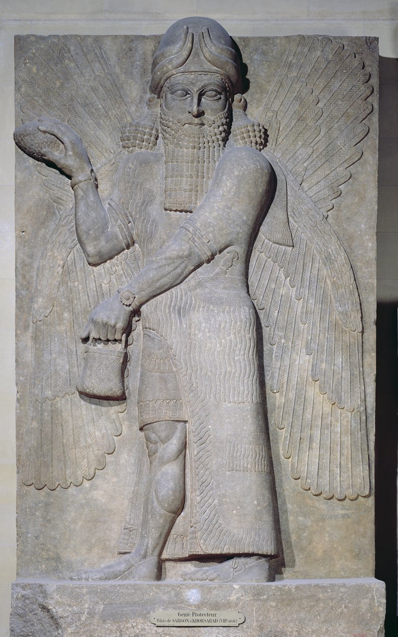 Relief, der forestiller en bevinget ånd, fra Palace of Sargon II i Khorsabad, Irak af Assyrian