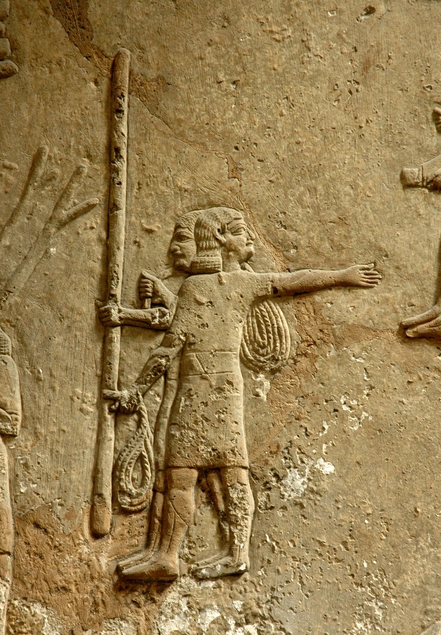 Relief, der forestiller en byggeplads, Ashurbanipals Palace, Nineveh, ca. 645 f.Kr. af Assyrian