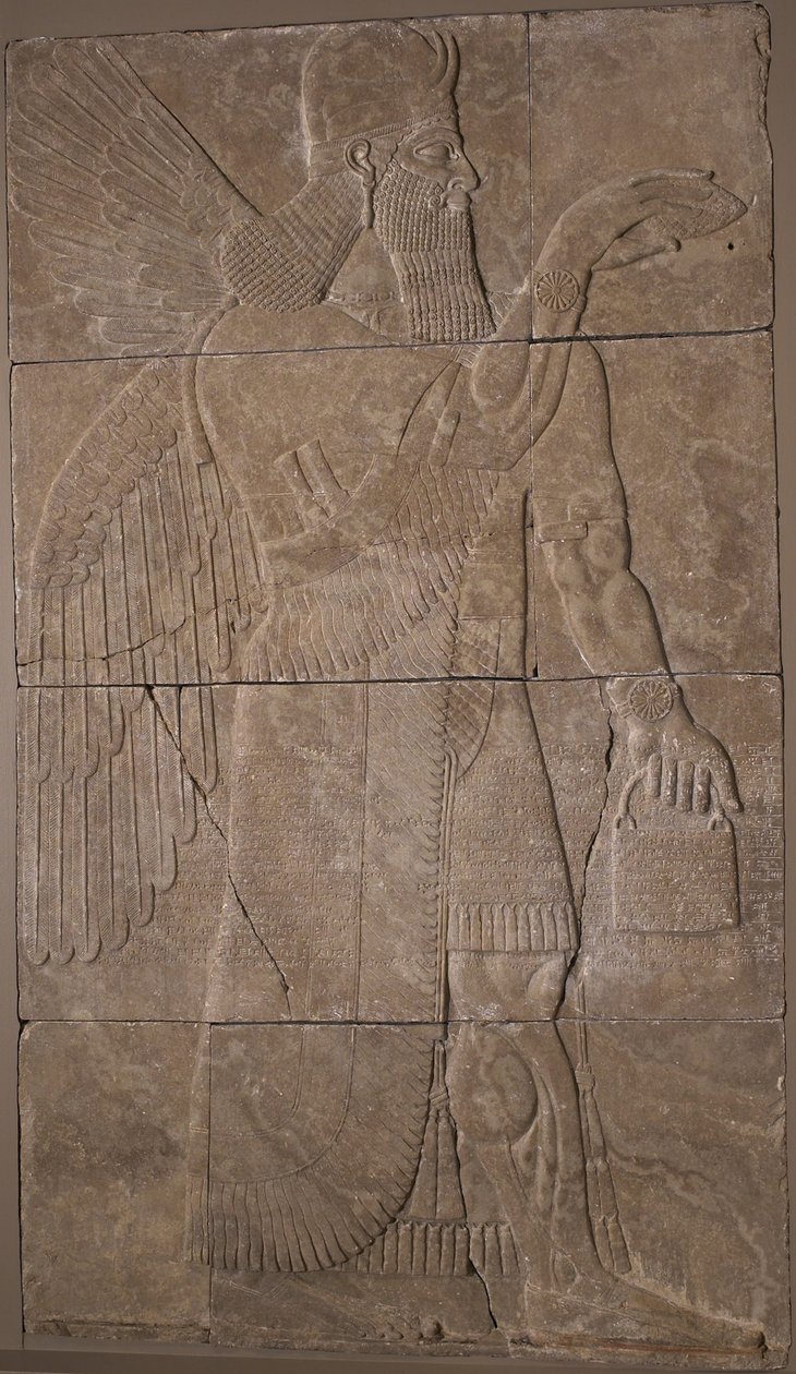 Relief med bevinget geni, 883-59 f.Kr. (alabaster) af Assyrian