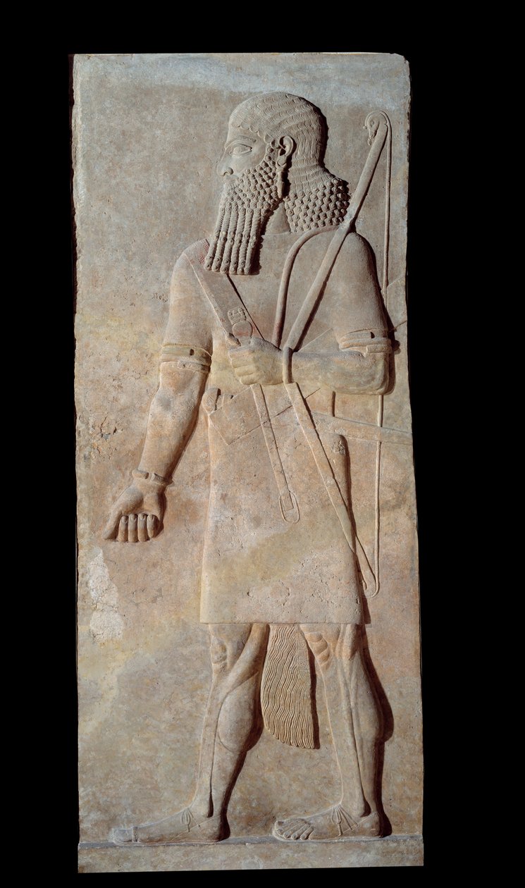 Art Mesopotamia (Assyrien): Kriger i våben fra hoffet til paladset til kongen af Assyrien Sargon II (721 - 705 f.Kr.). Paris, Musée du Louvre af Assyrian