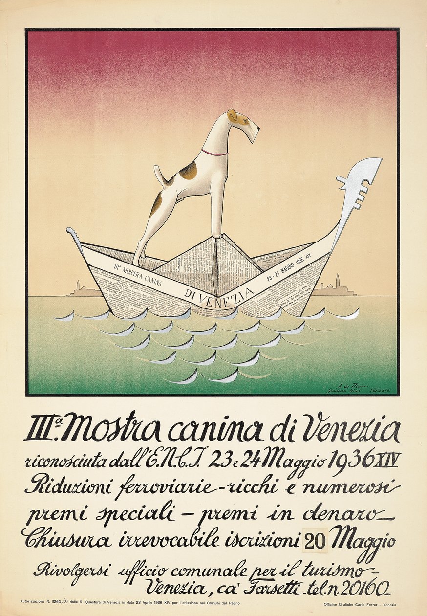 Plakat, der reklamerer for et hundeudstilling i Venedig af Astolfo De Maria