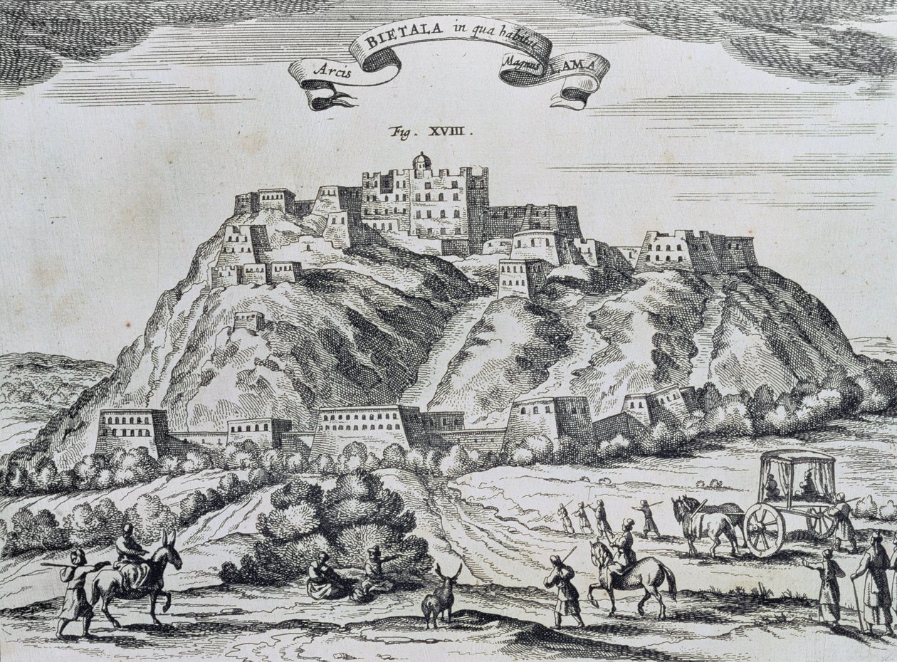 Udsigt over Lhasa, Tibets hovedstad, fra "China Monumentis", trykt i Amsterdam i 1667 af Atanasio Kirchen