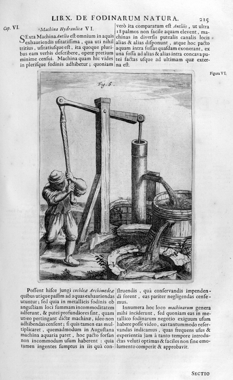 Håndhydraulisk vandpumpe, 1678 af Athanasius Kircher