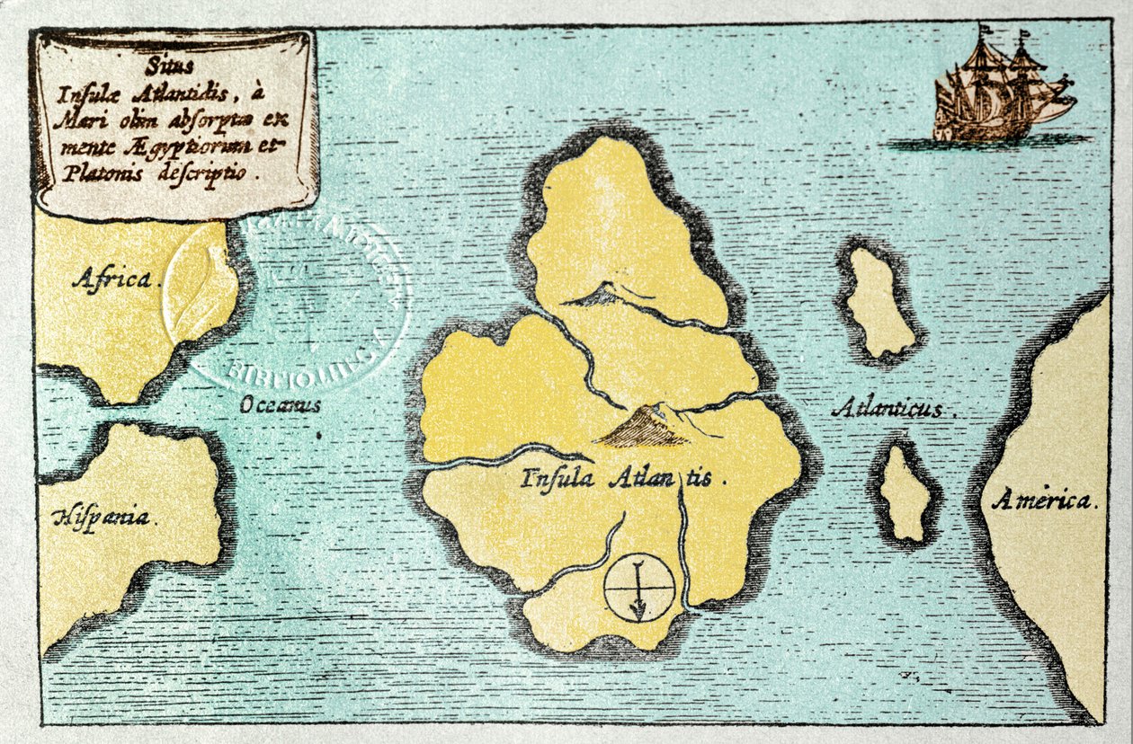 Kort over den legendariske ø Atlantis - fra Mundus Subterraneus af Athanase Kircher (eller Athanasius Kircheri) af Athanasius Kircher