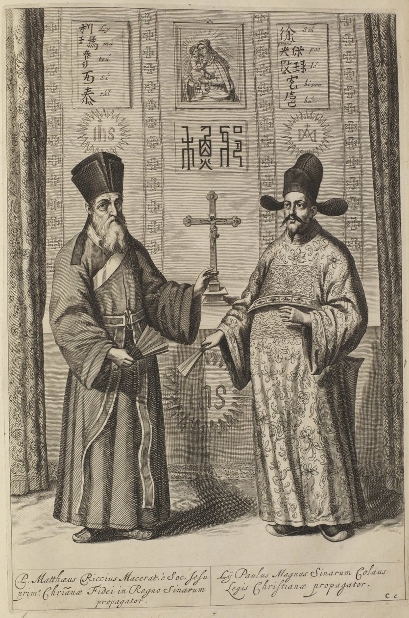 Matteo Ricci og Xu Guangqi. Fra Athanasius Kirchers China Illustrata, 1667 af Athanasius Kircher