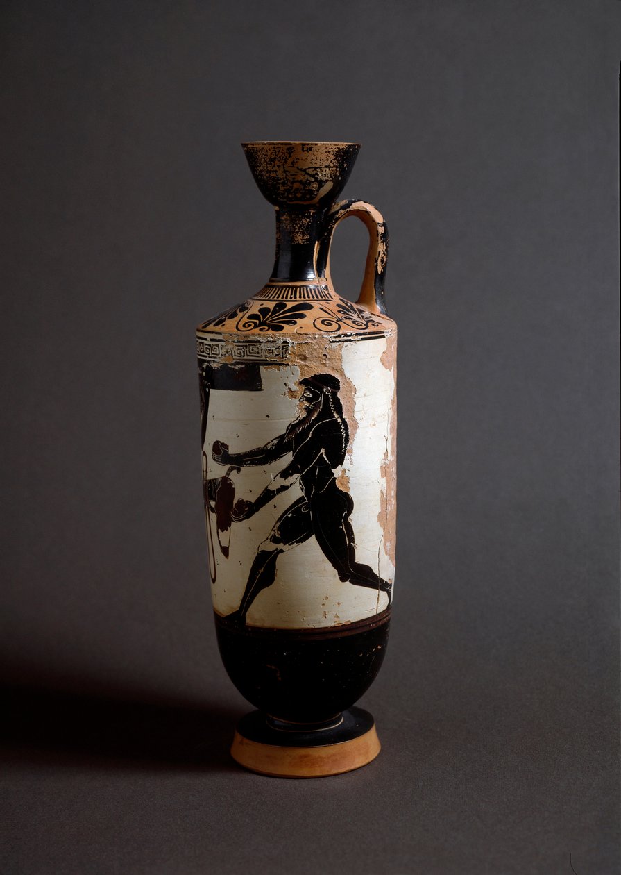 Græsk kunst: "" Herakles og Atlas"" Atlas Detail. Lekythos (lecyth) hvid realiseret af maleren af Athena (450-400 f.Kr.). Athen, det nationale arkæologiske museum af Athena Painter (workshop of)