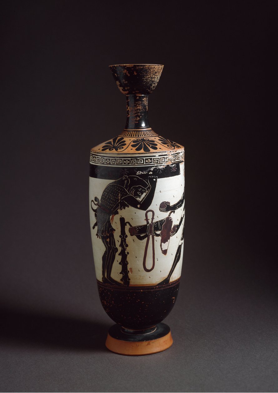 Græsk kunst: "" Herakles og Atlas"" Detalje af Herakles (Herkules) Lekythos (lecyth) hvid realiseret af maleren af Athena (450-400 f.Kr.). Athen, det nationale arkæologiske museum af Athena Painter (workshop of)