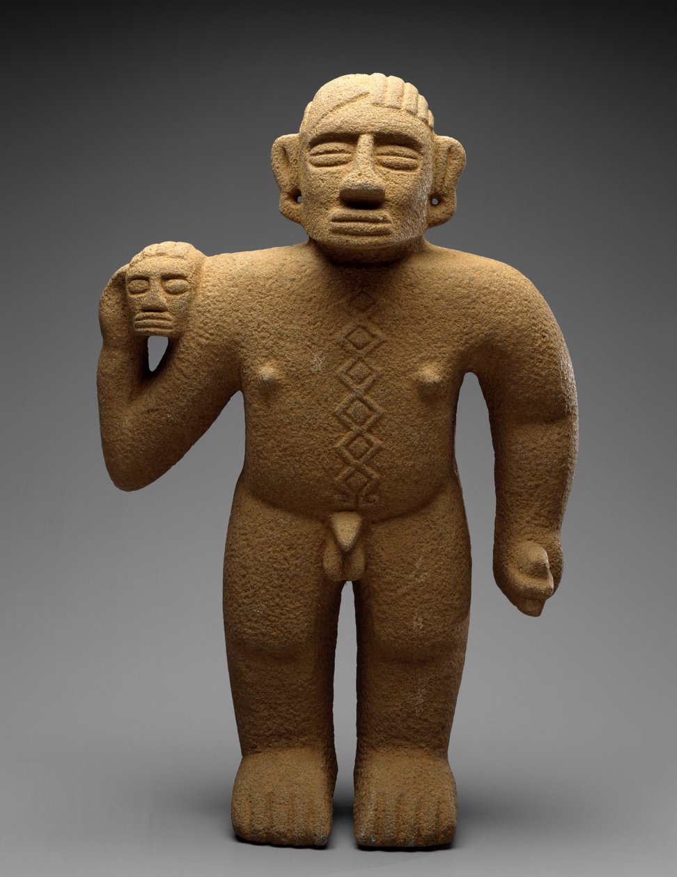Stående kriger med trofæhoved, Costa Rica, sen periode V - tidlig periode VI, 700-1000 (vulkansten) af Atlantic Watershed Culture Atlantic Watershed Culture