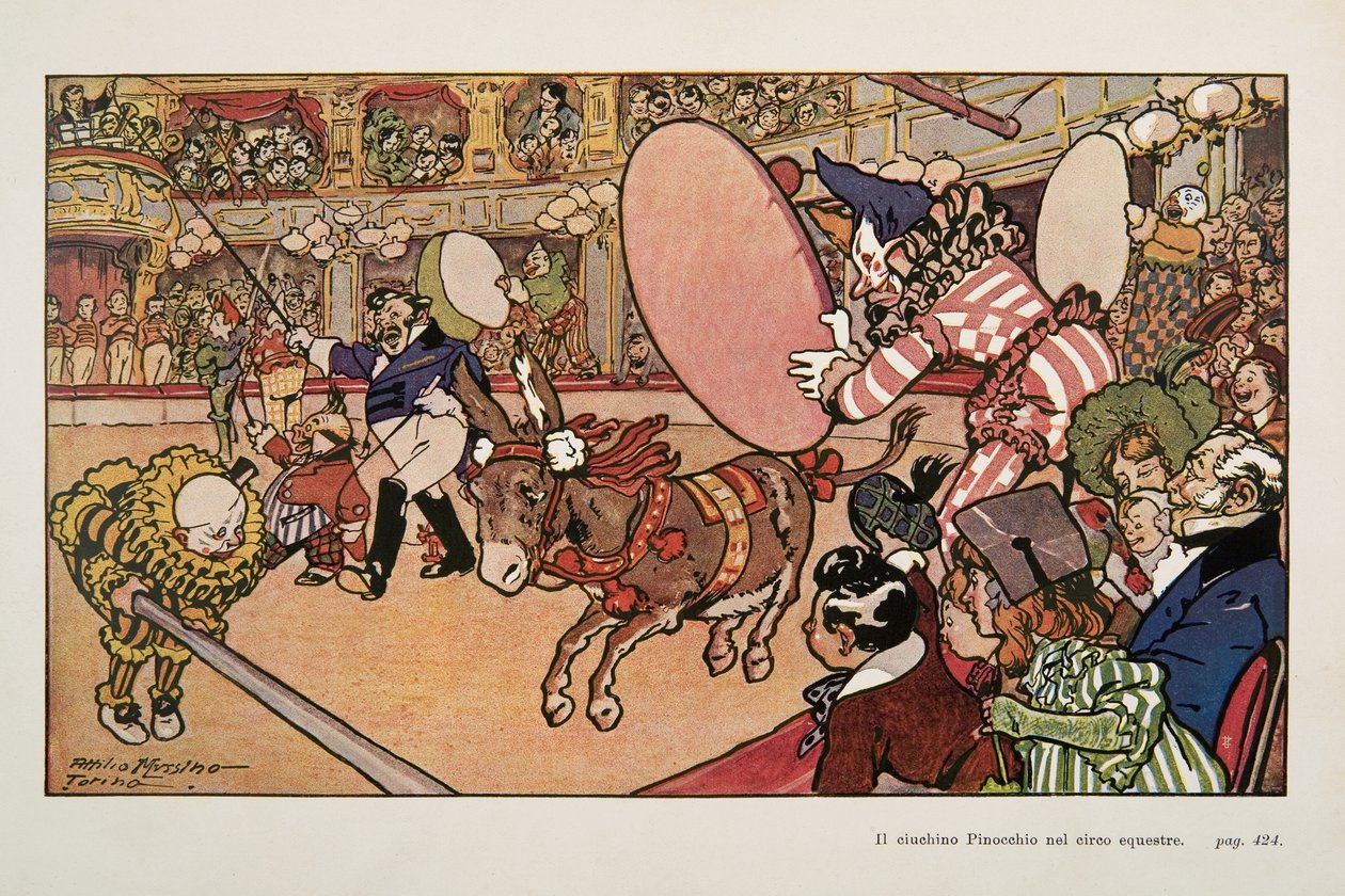 Cirkus og æslet Pinocchio, Illustration fra Pinocchio af Attilio Mussino