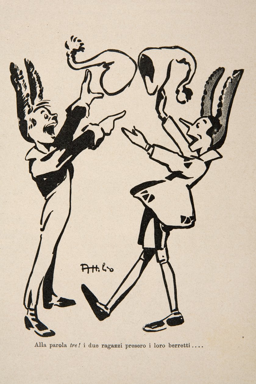 Pinocchio og Candlewick, illustration fra "Pinocchio" af Attilio Mussino