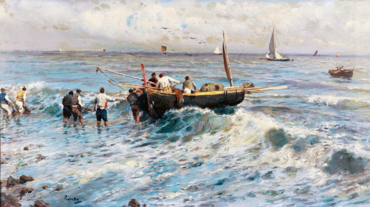 Havlandskab med fiskere af Attilio Pratella