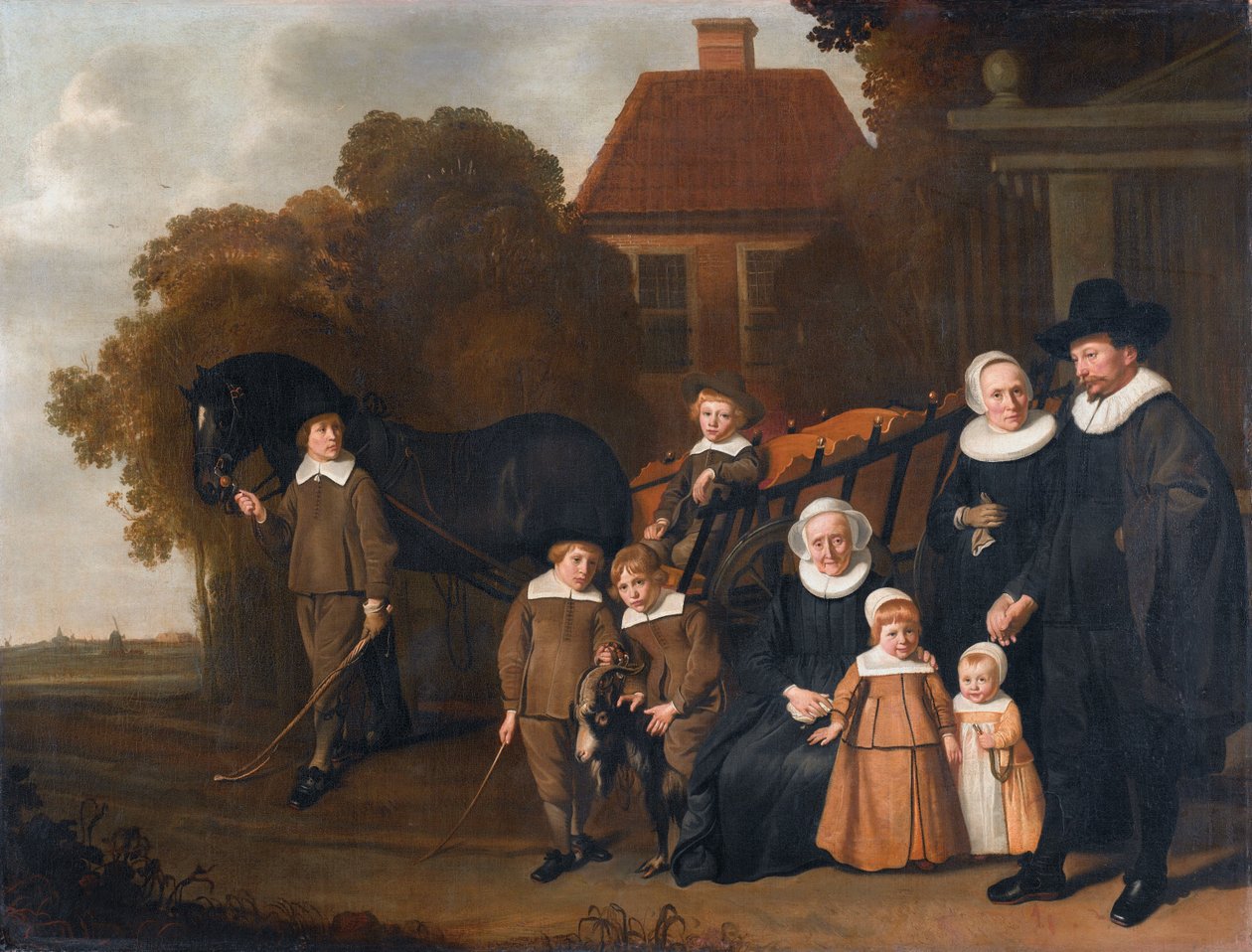 Portræt af Meebeeck Cruywagen -familien nær porten til deres landejendom på Uitweg nær Amsterdam af Jacob van Loo  