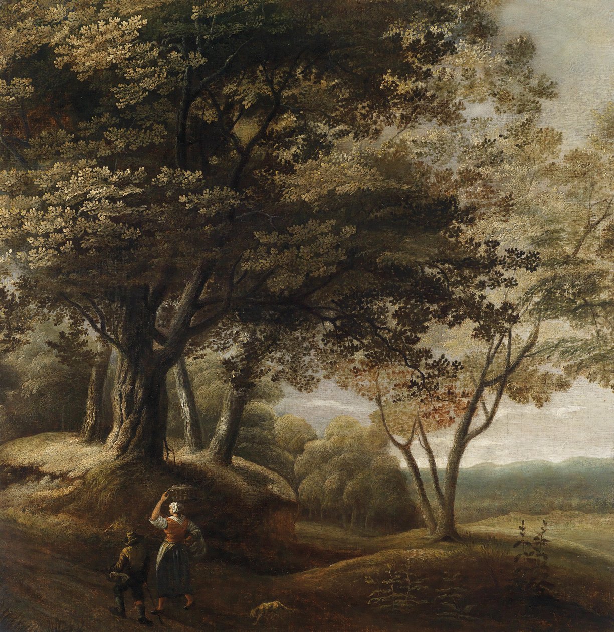 Skovklædt landskab med vandrere af Attributed to Lucas Achtschellinck