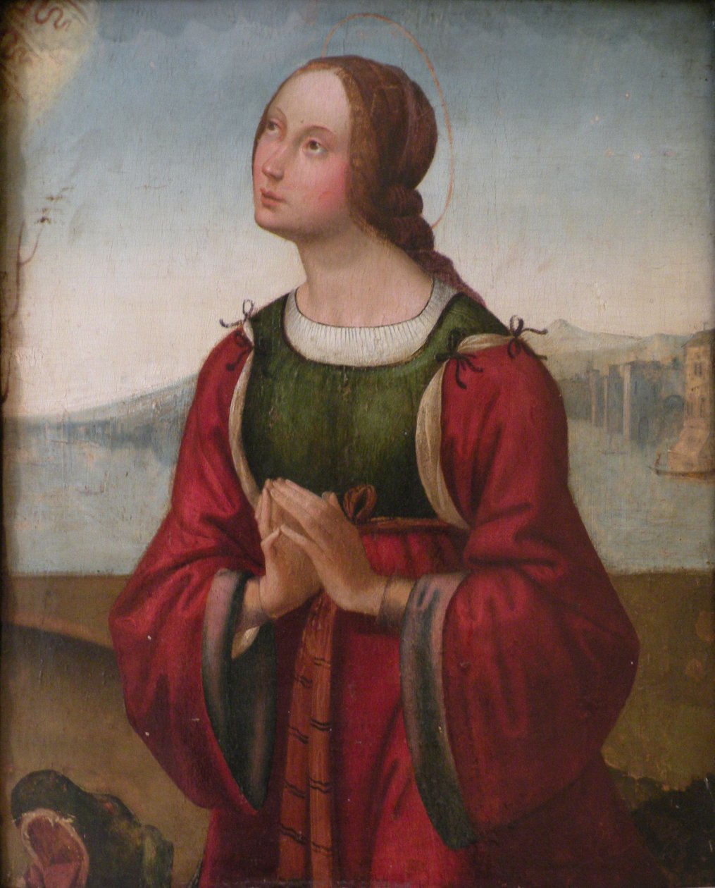 Fransk: Sainte Marguerite en prière Saint Margaret beder af attributed to Lorenzo Costa