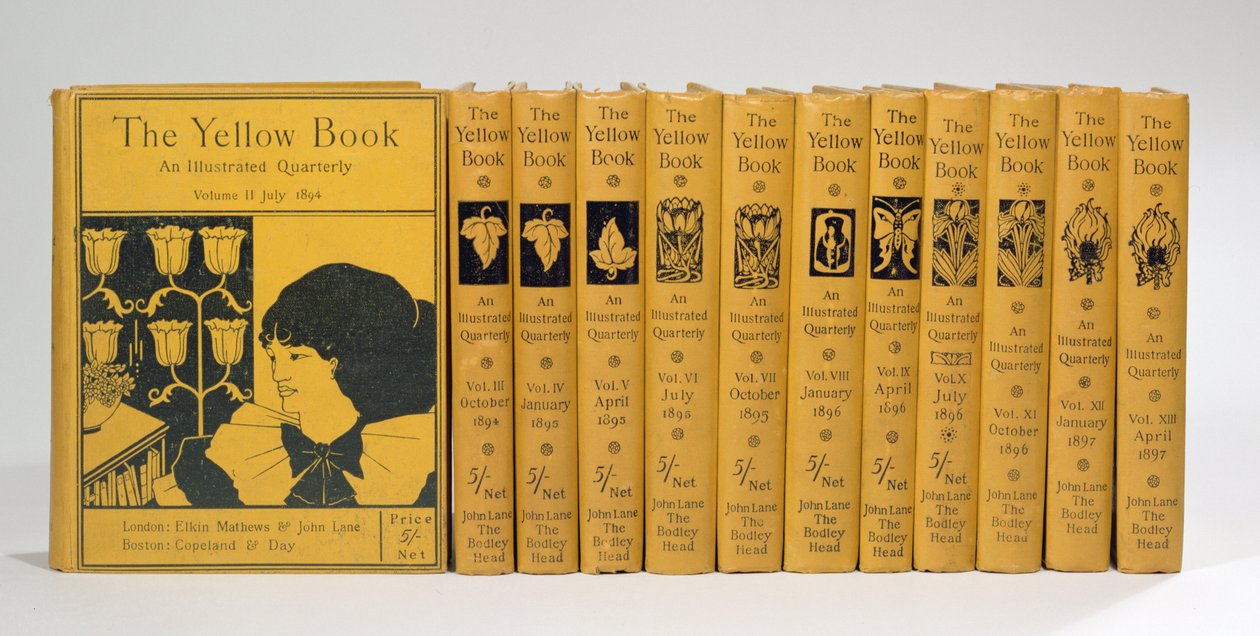 Design til omslag og ryg til "The Yellow Book", bind II-XIII, udgivet 1894-97 (se også 29069) af Aubrey Beardsley
