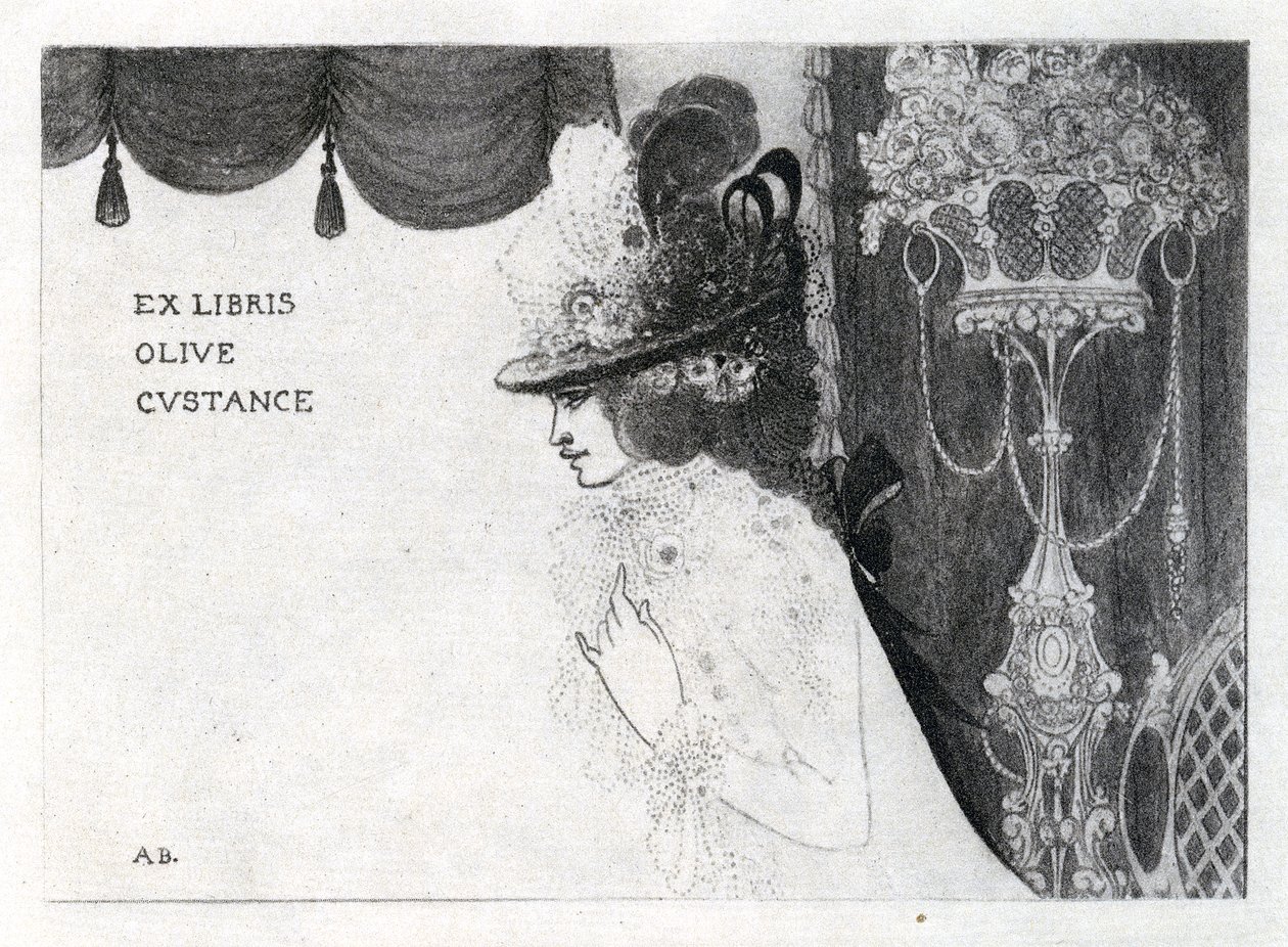 Design til en bogplade til Olive Custance (fotogravure) af Aubrey Beardsley