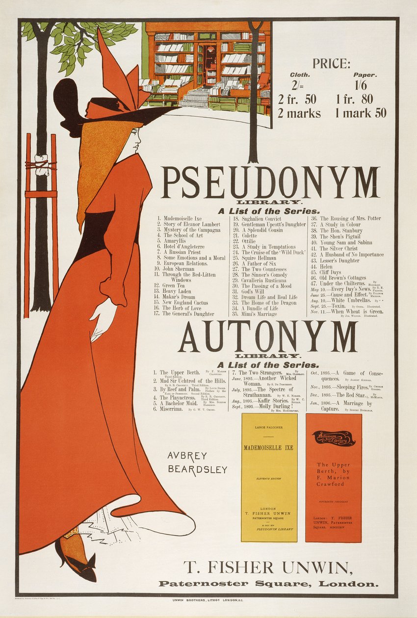 Plakat for "The Pseudonym and Autonym Libraries", udgivet af T. Fisher Urwin, 1894 (se også 61992) af Aubrey Beardsley