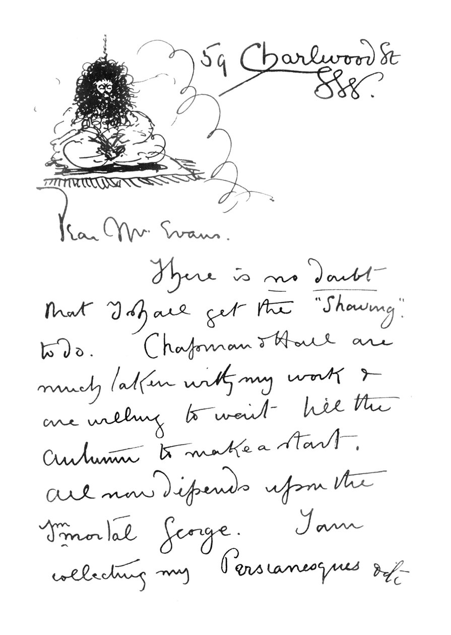 1. side af autografisk brev til Frederick Evans, ca.1893 af Aubrey Beardsley