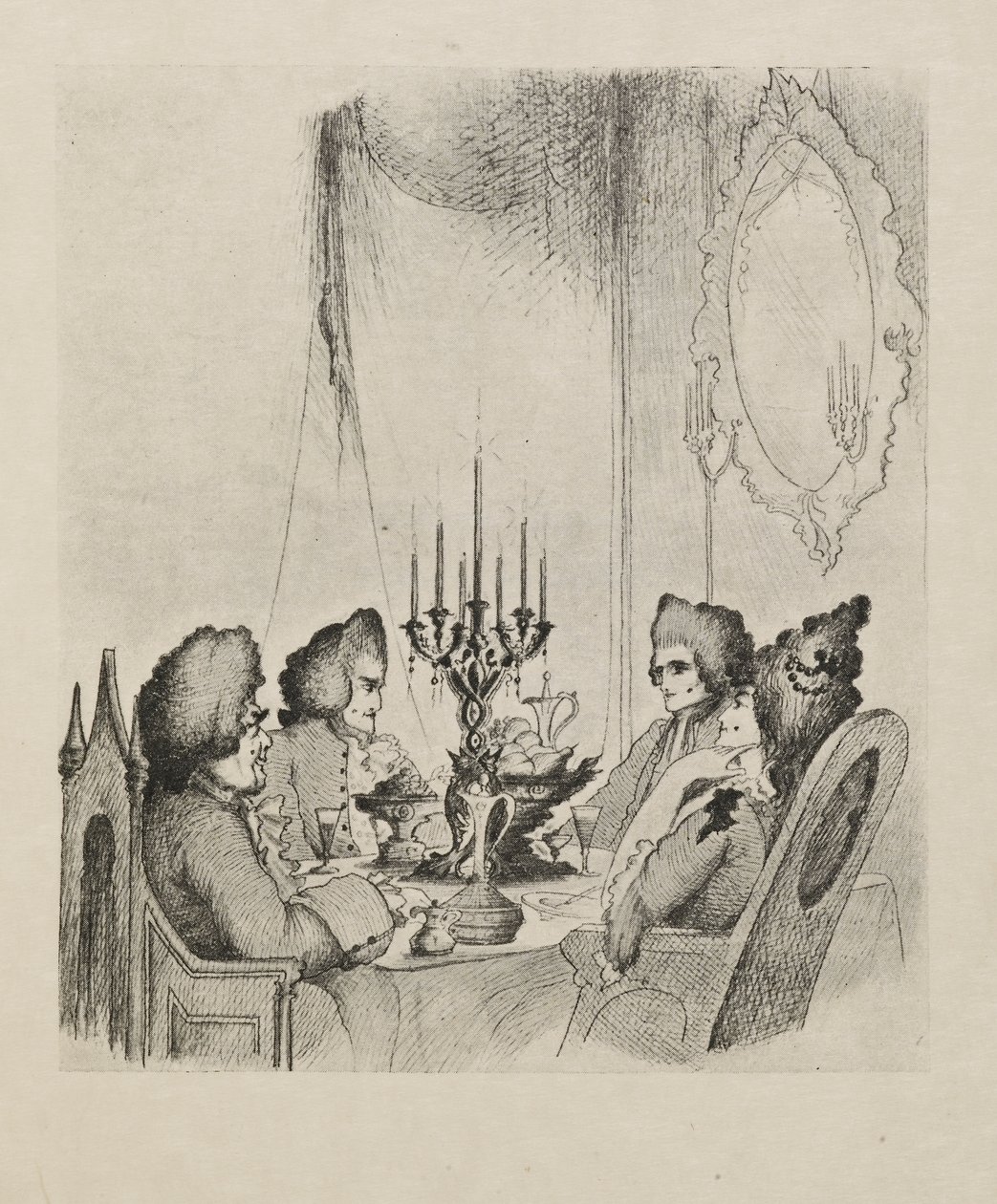 En scene fra "Madame Lescaut" fra en bog med halvtreds tegninger af Aubrey Beardsley