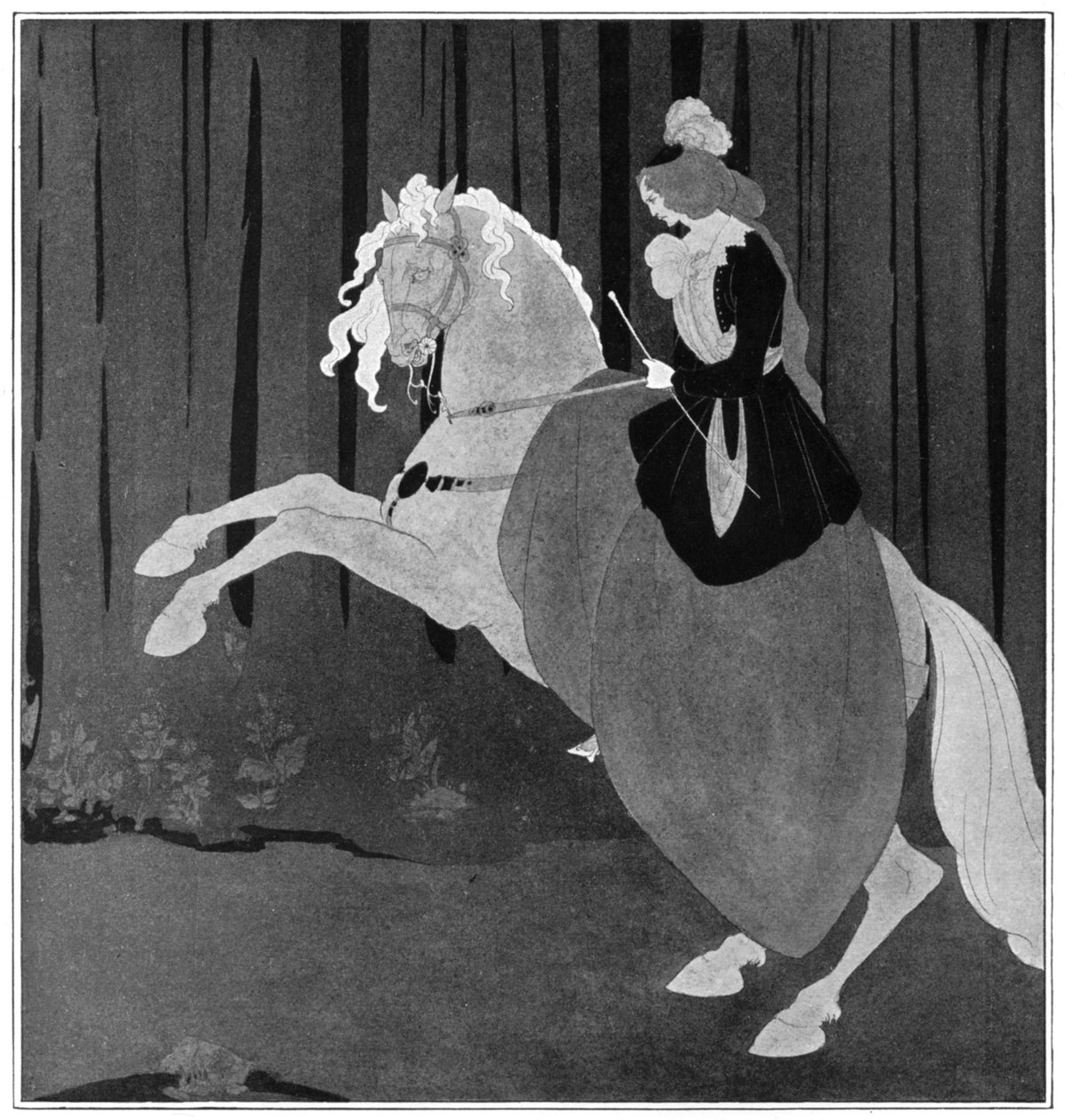 En kvinde, der sidder på en opvoksende hest, 1898. af Aubrey Beardsley