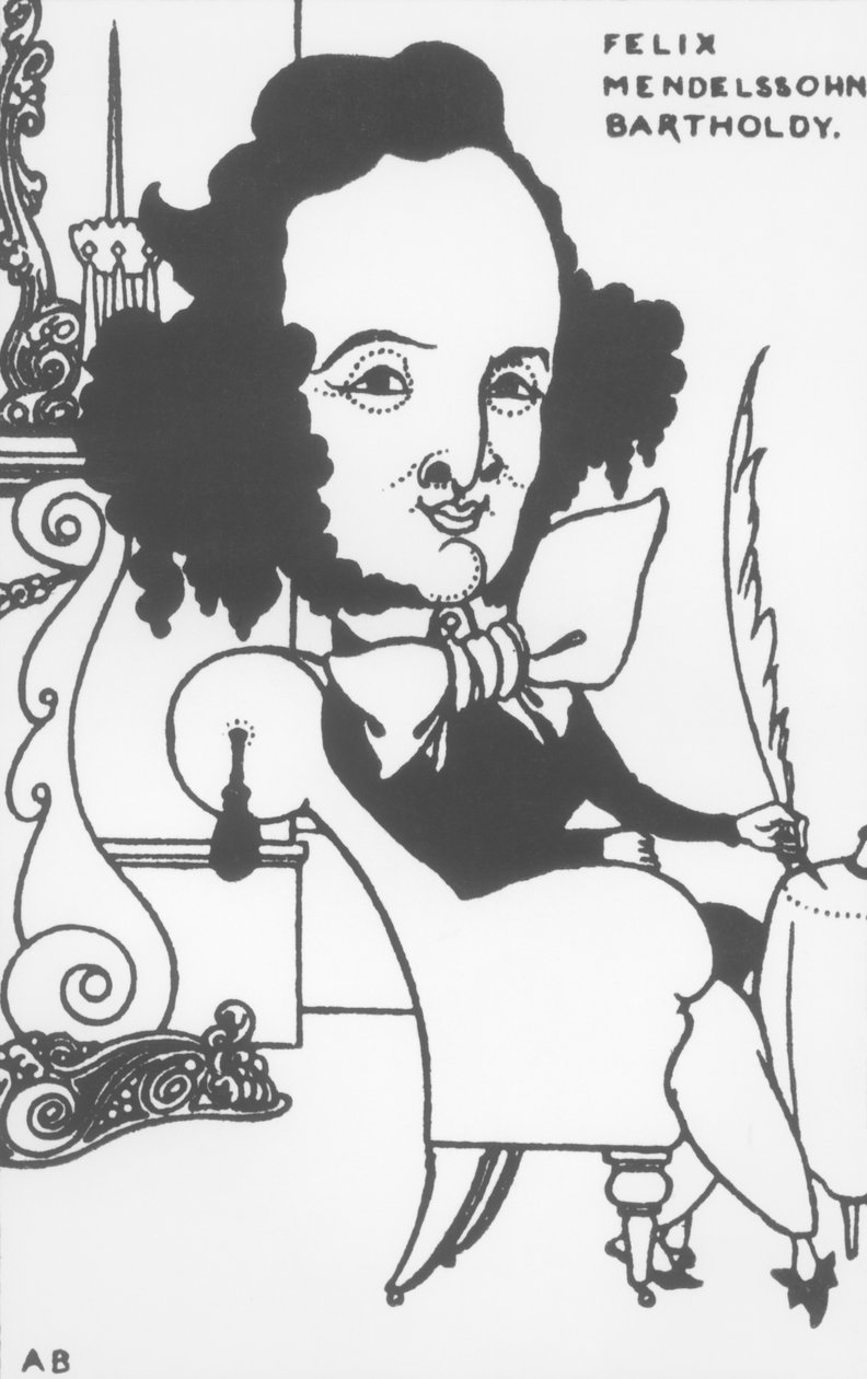 Karikatur af Felix Mendelssohn (1809-47), slutningen af det 19. århundrede (litho) (bw foto) af Aubrey Beardsley