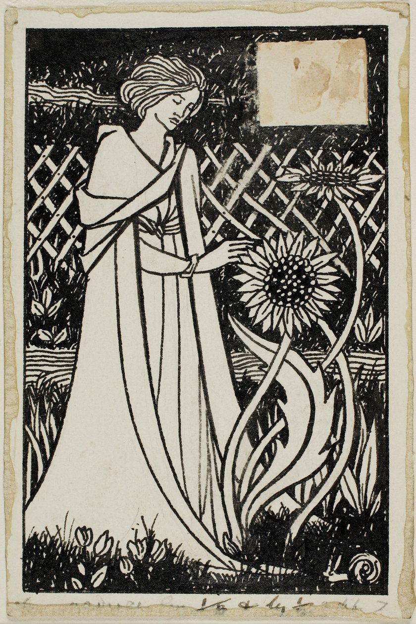 Dekorativ undersøgelse: Kvinde med solsikker af Aubrey Beardsley