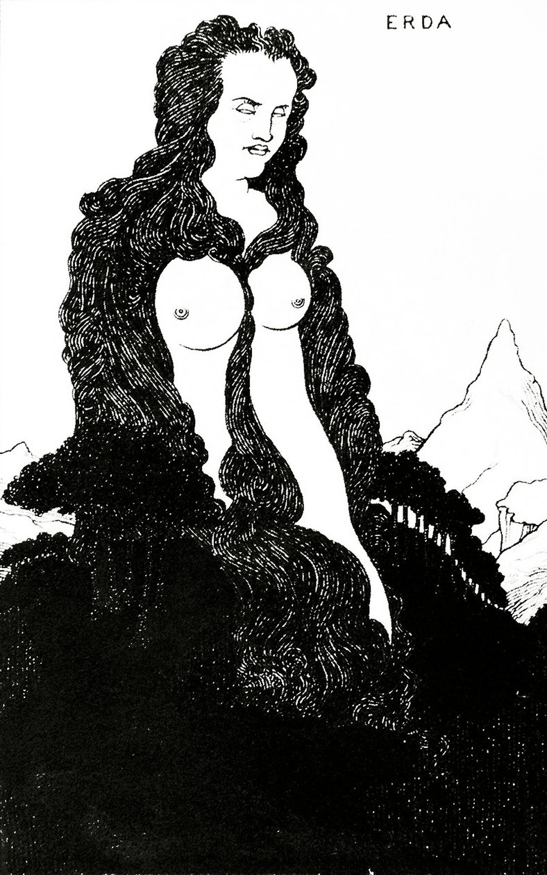 Erda, illustration til "Das Rheingold" 1896 af Aubrey Beardsley