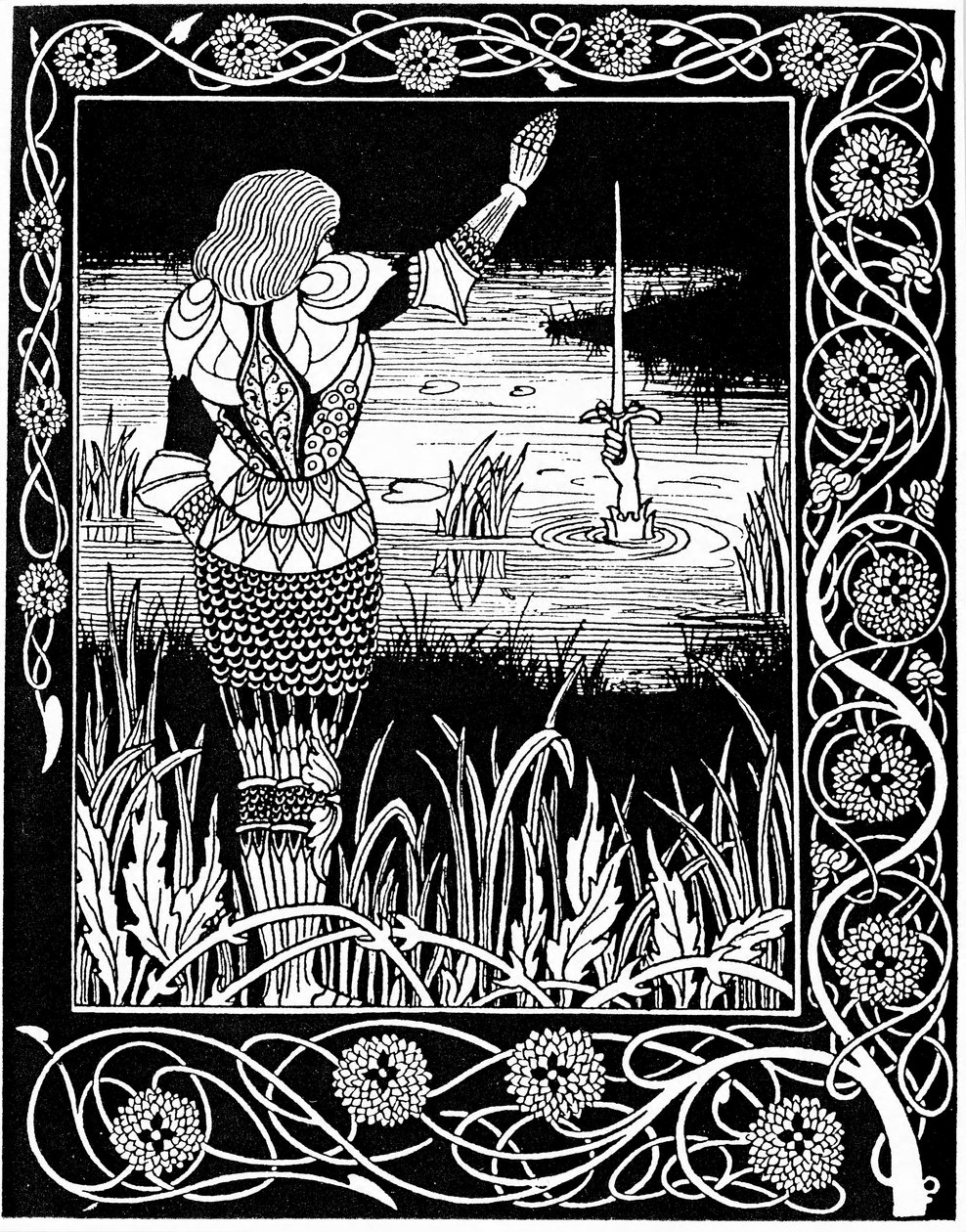Excalibur genindvindes af Lady of the Lake, 1893 af Aubrey Beardsley