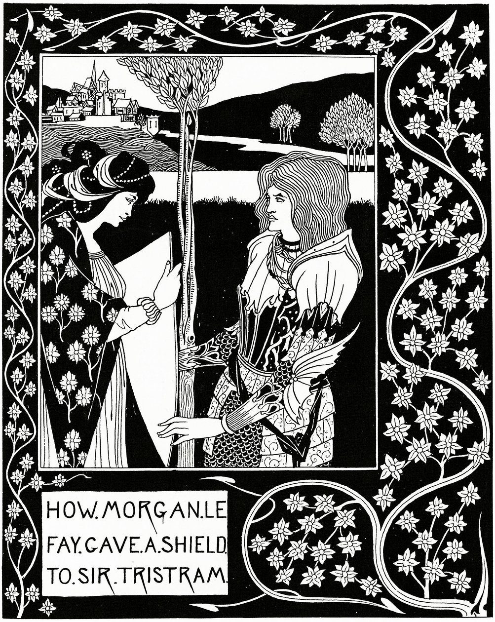 Hvordan Morgan le Fay gav et skjold til Sir Tristram, illustration fra 