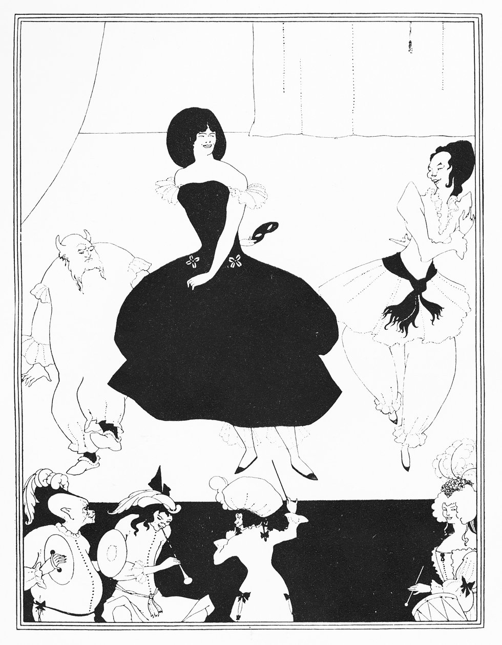 Illustration af komedieballetten "Marionetter III", fra "Den Gule Bog", bind 1, 1894 af Aubrey Beardsley