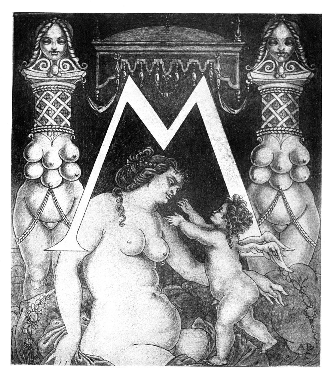 Bogstav "M" for Volpone, 1898 af Aubrey Beardsley