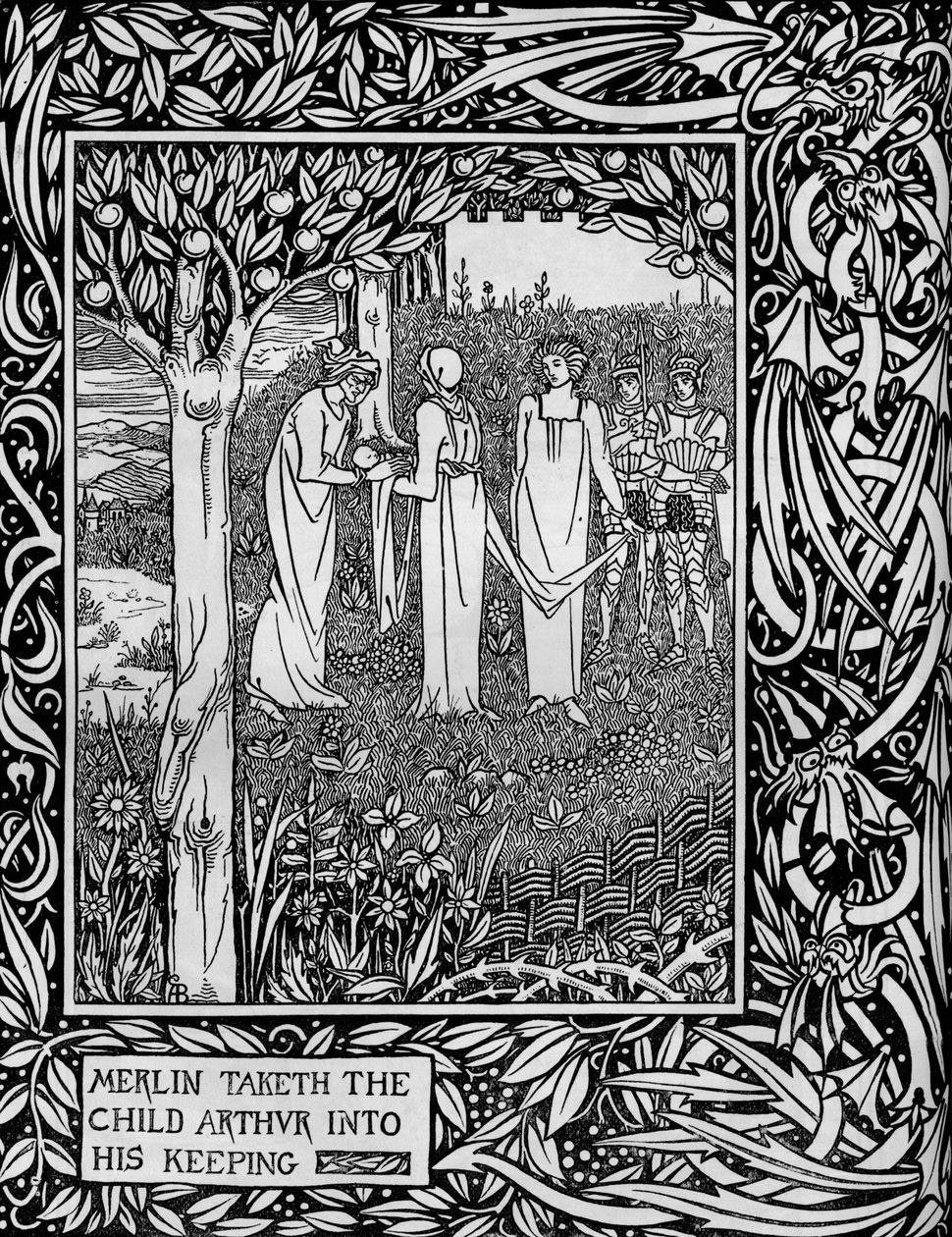 Merlin tager barnet Arthur til sig, c1893 af Aubrey Beardsley