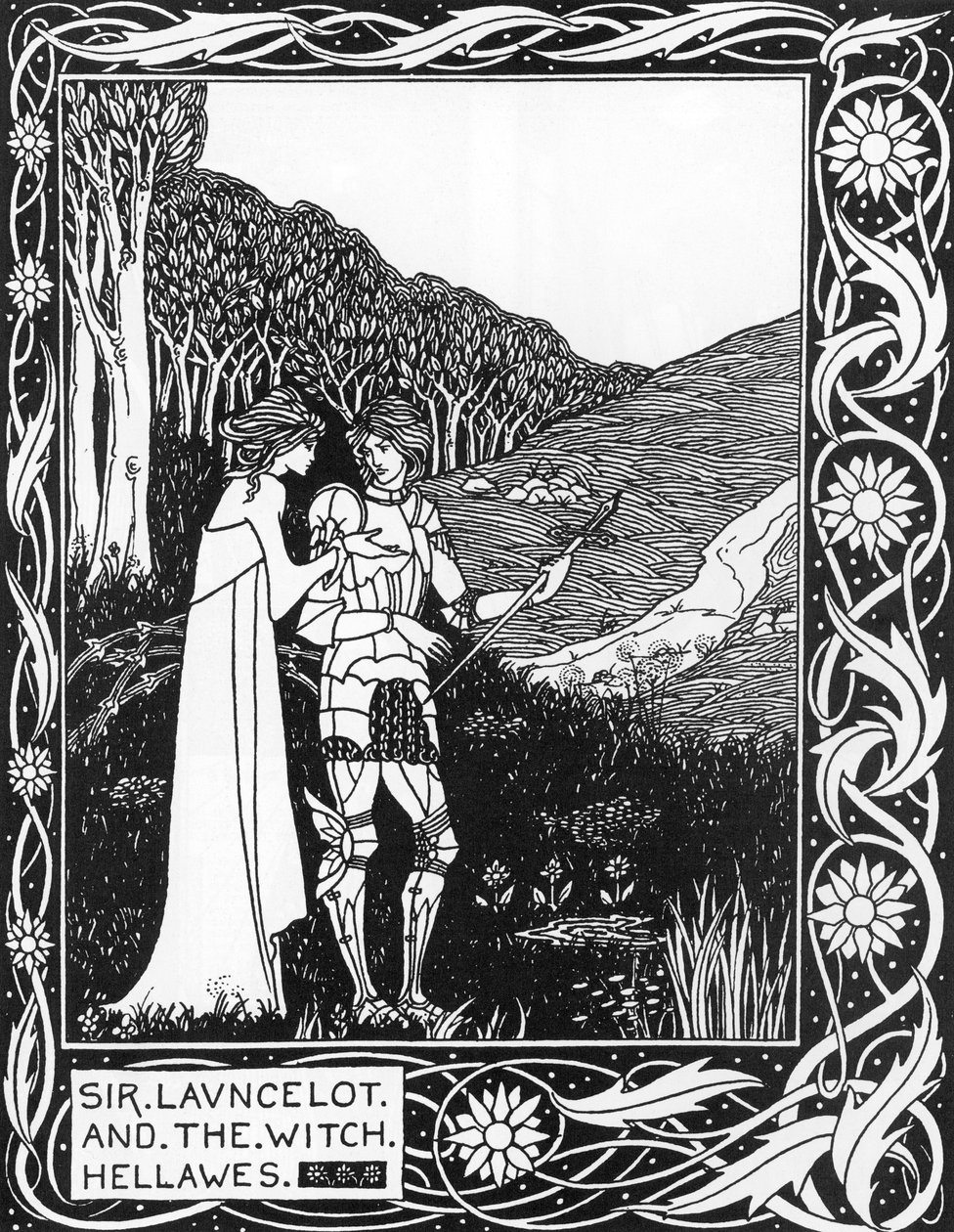 Sir Launcelot og heksen Hellawes (Lancelot og heksen Hellawes) Illustration af Aubrey Beardsley (1872-1898) fra Thomas Malorys "The Death of Arthur" af Aubrey Beardsley