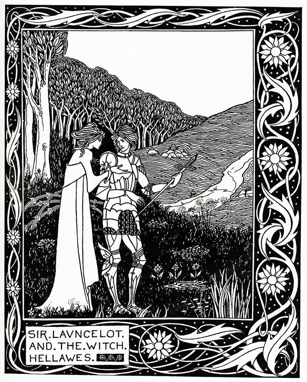 Sir Launcelot og heksen Hellawes 1870 af Aubrey Beardsley