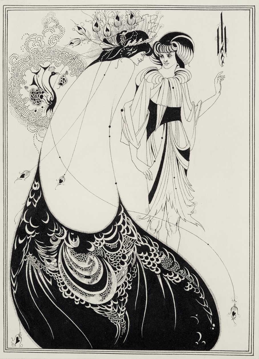 The Peacock Skirt, illustration til den engelske udgave af `Salome af Oscar Wilde (1854-1900) 1893 (sort blæk og grafit på papir) af Aubrey Beardsley