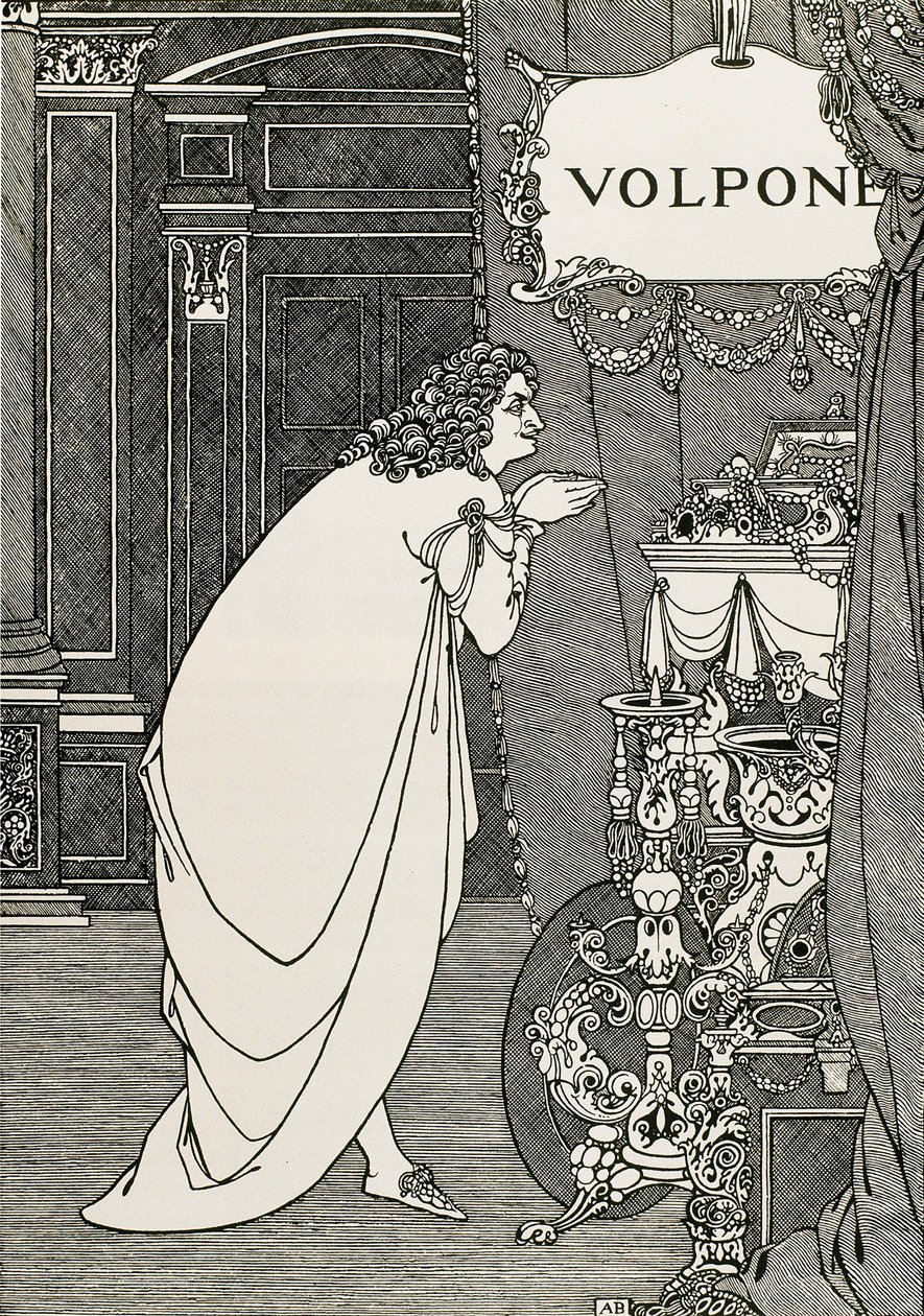 Titelblad på Volpone or the fox (1609) skrevet af Ben Johnson af Aubrey Beardsley