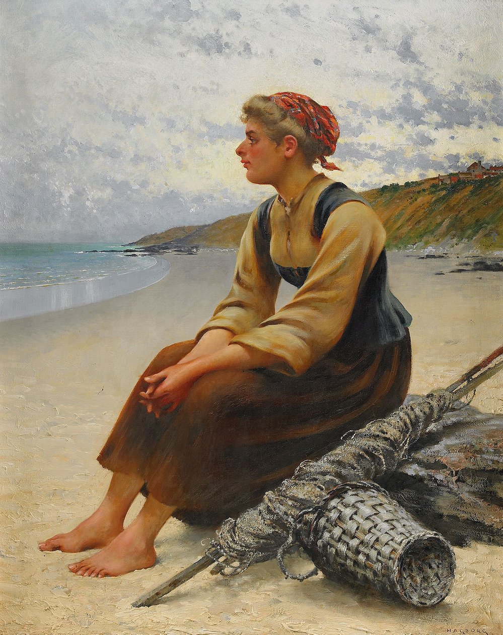 Østersplukker på stranden af August Hagborg