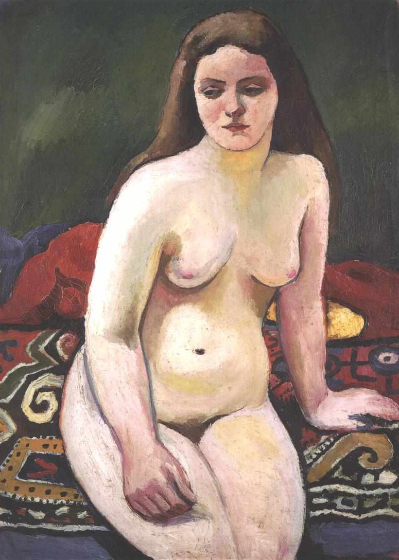 Nøgen på strikket tæppe af August Macke
