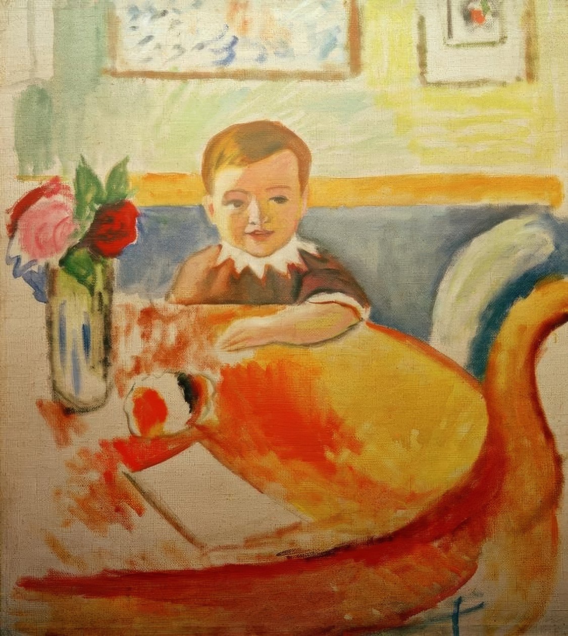 Portræt af Walter Macke med en buket roser af August Macke