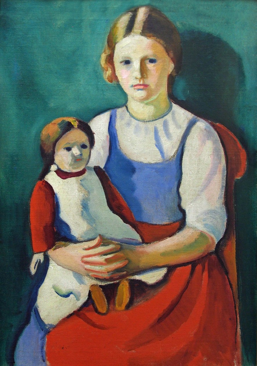 Blond pige med dukke af August Macke