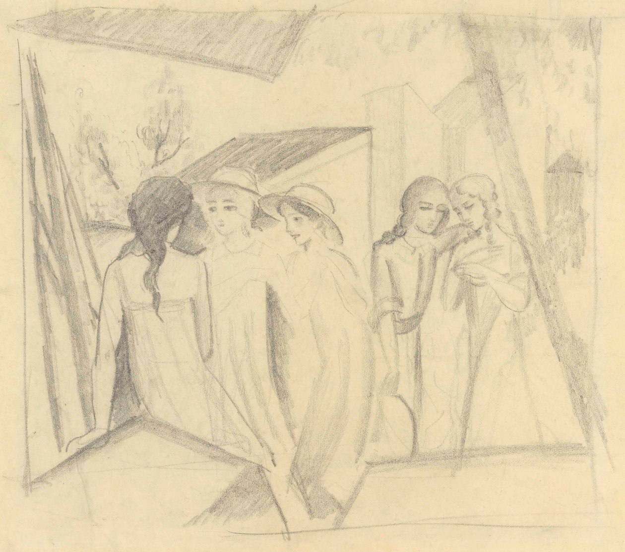 Fem piger på balkonen af August Macke