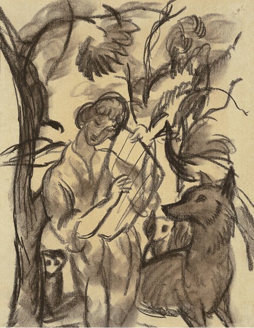 Kvinde med lir og hund af August Macke
