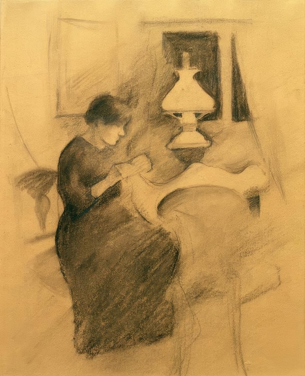 Sypige ved lampen (Elisabeth) af August Macke
