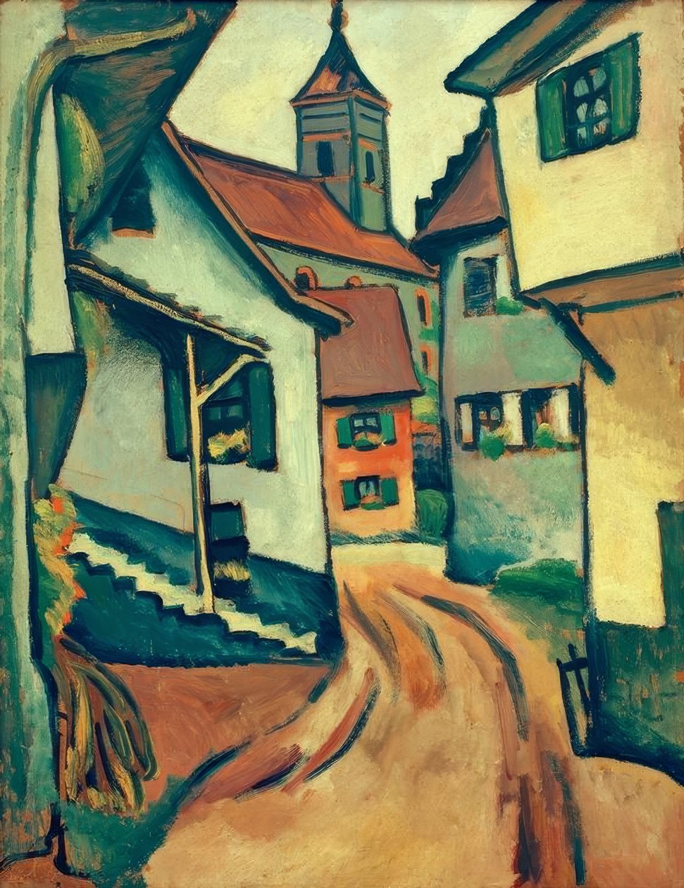 Gade med kirke i Kandern af August Macke