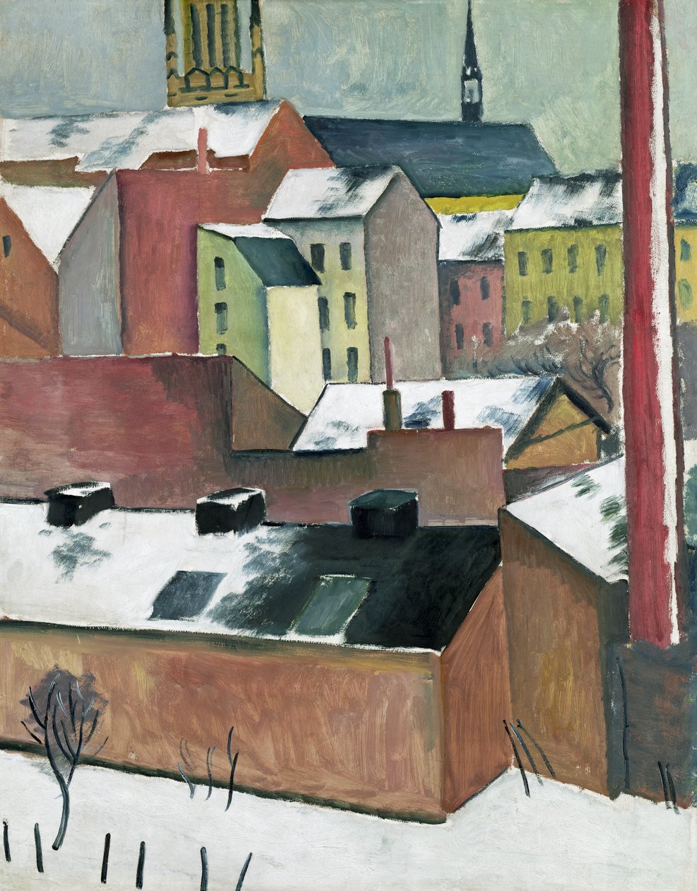 Mariakirken i Bonn i sne, 1911 (olie på papir) af August Macke