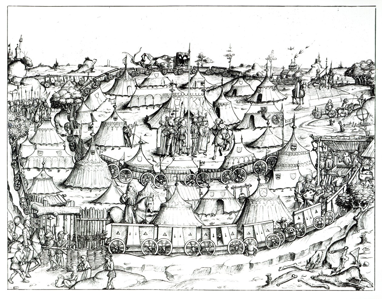 Middelalderlig militærlejr, fra en bog, pub. 1887 (bw-billede) af August Ottmar von Essenwein
